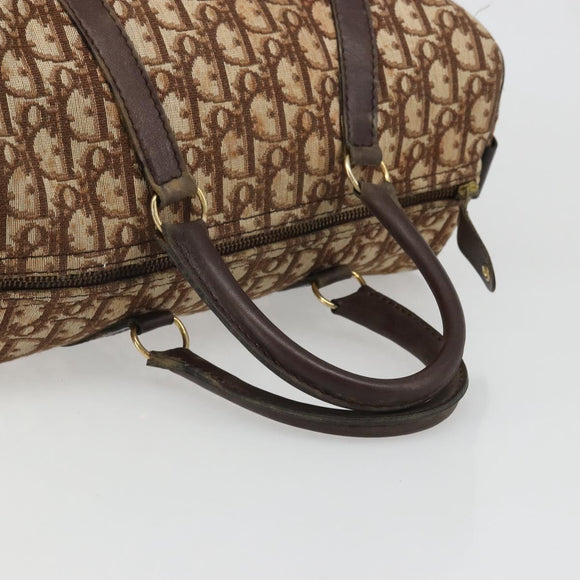 Christian Dior Trotter Canvas Boston Bag Brown Gold Auth bs34246
