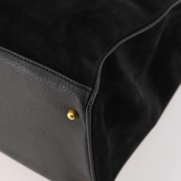 GUCCI Bamboo Hand Bag Suede 2way Black Gold 002 2855 0322 0 Auth bs34248