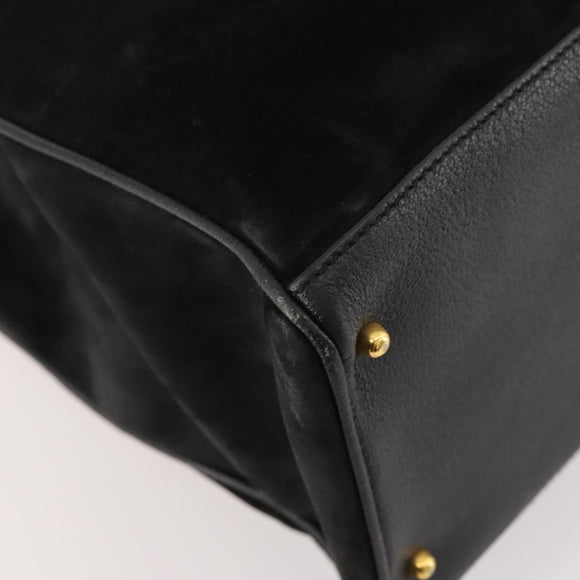 GUCCI Bamboo Hand Bag Suede 2way Black Gold 002 2855 0322 0 Auth bs34248