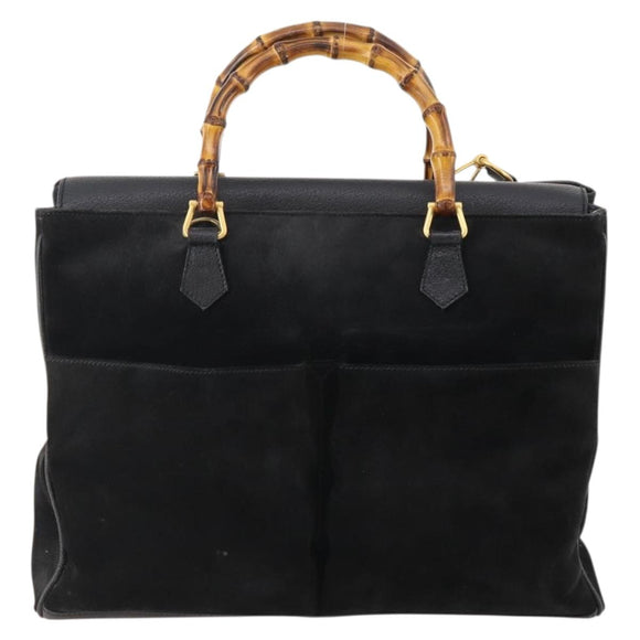 GUCCI Bamboo Hand Bag Suede 2way Black Gold 002 2855 0322 0 Auth bs34248