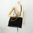 GUCCI Bamboo Hand Bag Suede 2way Black Gold 002 2855 0322 0 Auth bs34248-23