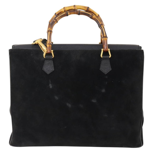 GUCCI Bamboo Hand Bag Suede 2way Black Gold 002 2855 0322 0 Auth bs34248