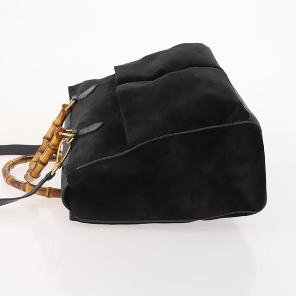 GUCCI Bamboo Hand Bag Suede 2way Black Gold 002 2855 0322 0 Auth bs34248