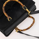 GUCCI Bamboo Hand Bag Suede 2way Black Gold 002 2855 0322 0 Auth bs34248-6