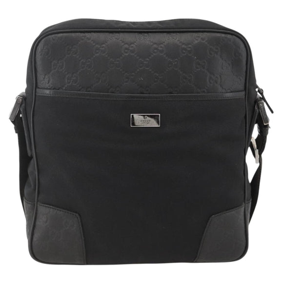 GUCCI GG Canvas Guccissima Shoulder Bag Leather Black Silver 162783 Auth bs34249