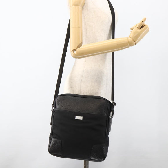 GUCCI GG Canvas Guccissima Shoulder Bag Leather Black Silver 162783 Auth bs34249