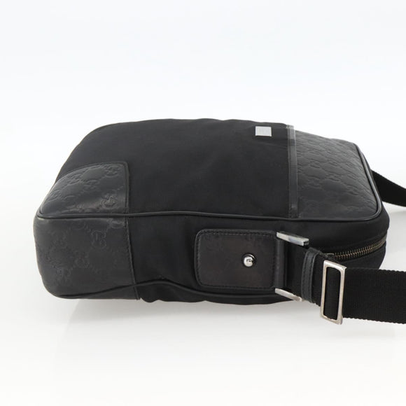 GUCCI GG Canvas Guccissima Shoulder Bag Leather Black Silver 162783 Auth bs34249
