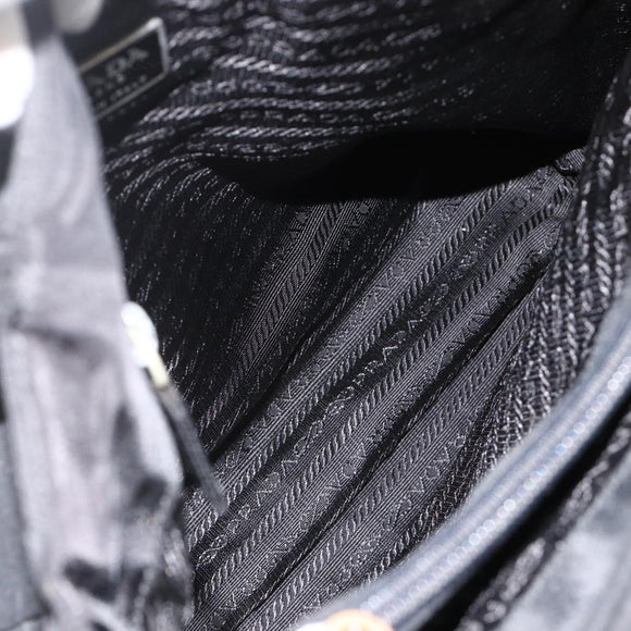 PRADA Hand Bag Nylon Black Silver Auth bs34251