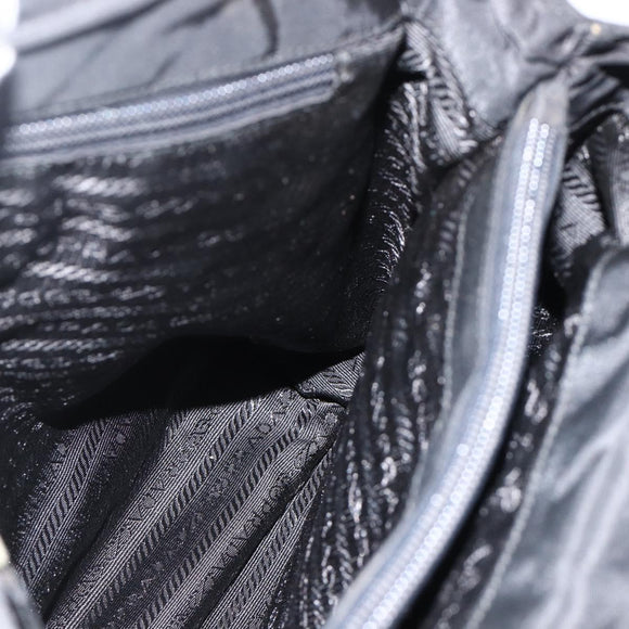 PRADA Hand Bag Nylon Black Silver Auth bs34251