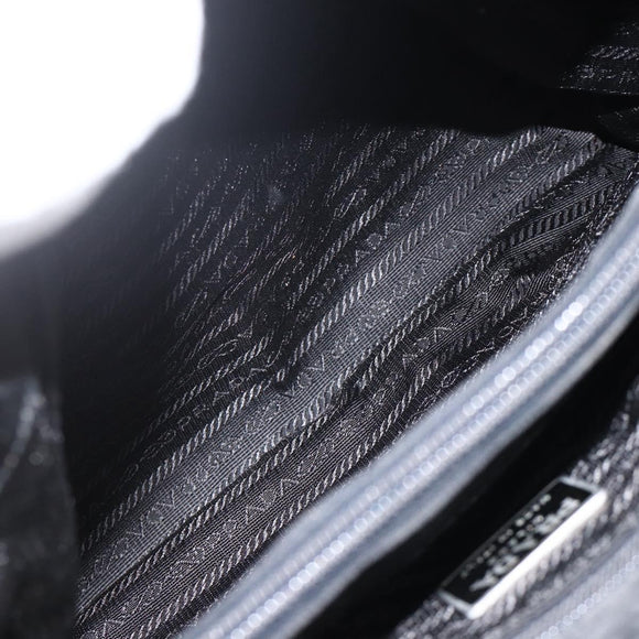 PRADA Hand Bag Nylon Black Silver Auth bs34251