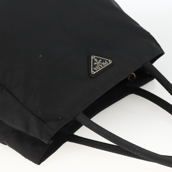 PRADA Hand Bag Nylon Black Silver Auth bs34251