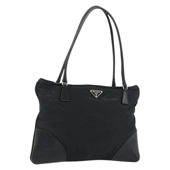 PRADA Hand Bag Nylon Black Silver Auth bs34261