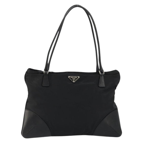 PRADA Hand Bag Nylon Black Silver Auth bs34261