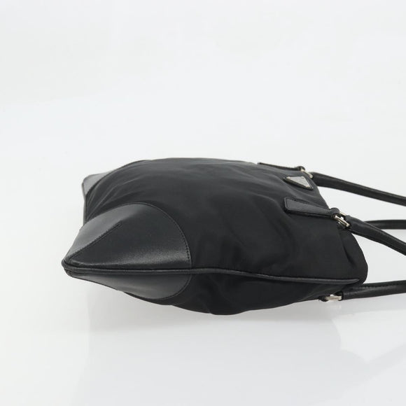 PRADA Hand Bag Nylon Black Silver Auth bs34261