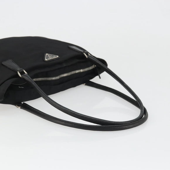 PRADA Hand Bag Nylon Black Silver Auth bs34261