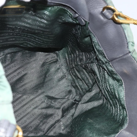 PRADA Hand Bag Nylon 2way Green Gold Auth bs34262