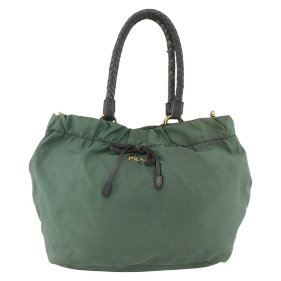 PRADA Hand Bag Nylon 2way Green Gold Auth bs34262