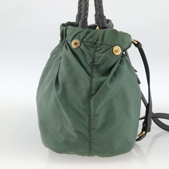PRADA Hand Bag Nylon 2way Green Gold Auth bs34262