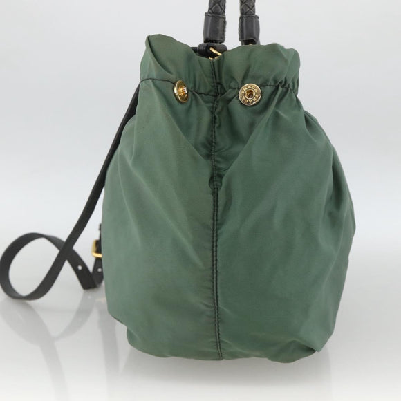 PRADA Hand Bag Nylon 2way Green Gold Auth bs34262