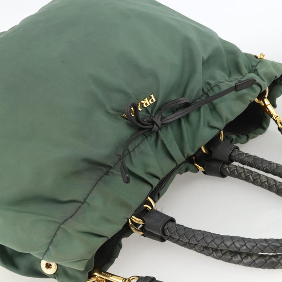 PRADA Hand Bag Nylon 2way Green Gold Auth bs34262