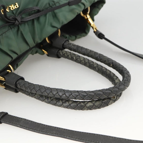 PRADA Hand Bag Nylon 2way Green Gold Auth bs34262