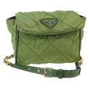 PRADA Chain Shoulder Bag Nylon Green Gold Auth bs34264-1