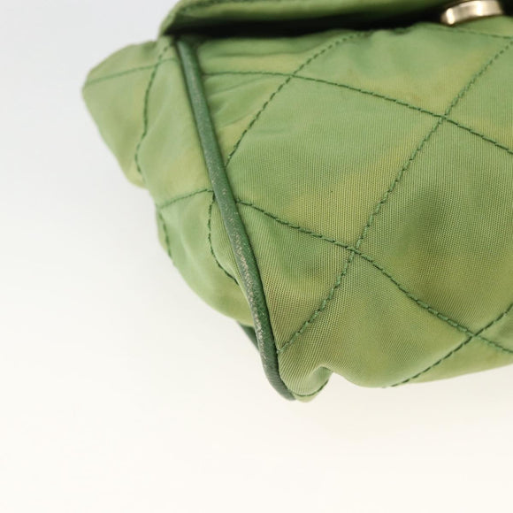 PRADA Chain Shoulder Bag Nylon Green Gold Auth bs34264