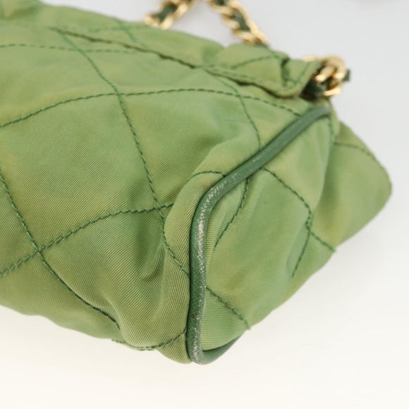 PRADA Chain Shoulder Bag Nylon Green Gold Auth bs34264