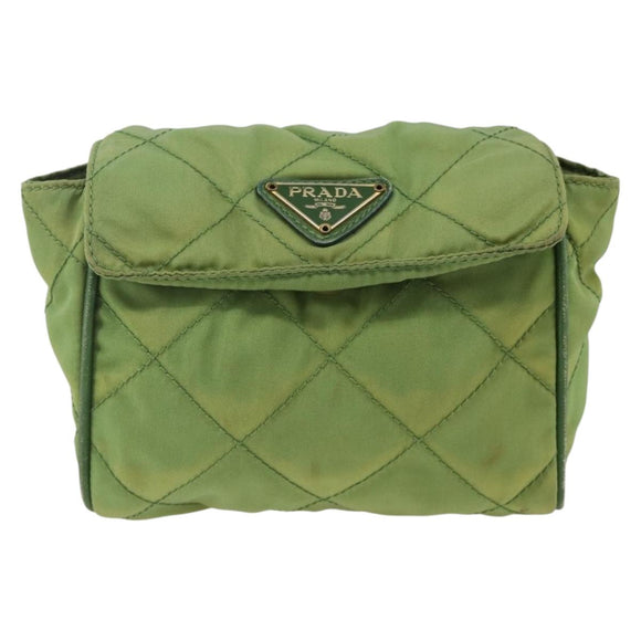 PRADA Chain Shoulder Bag Nylon Green Gold Auth bs34264