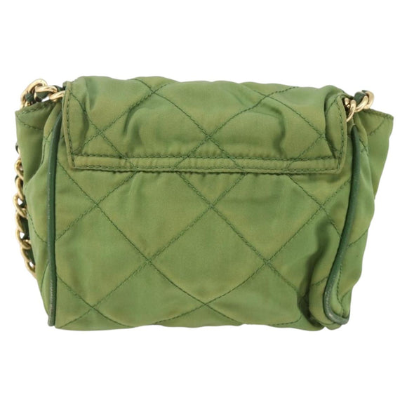 PRADA Chain Shoulder Bag Nylon Green Gold Auth bs34264