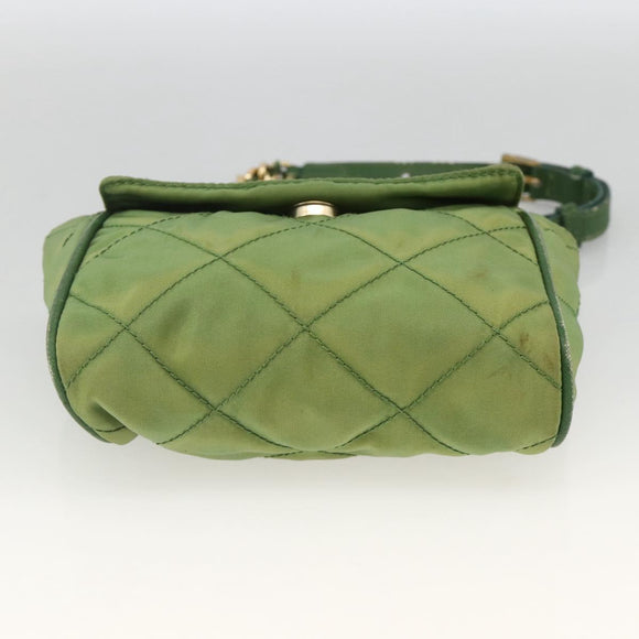 PRADA Chain Shoulder Bag Nylon Green Gold Auth bs34264
