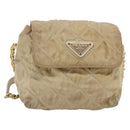 PRADA Chain Shoulder Bag Nylon Beige Gold Auth bs34265-1