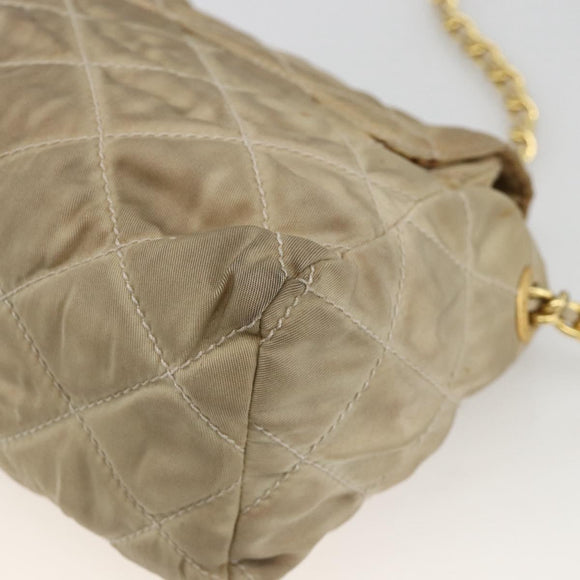 PRADA Chain Shoulder Bag Nylon Beige Gold Auth bs34265
