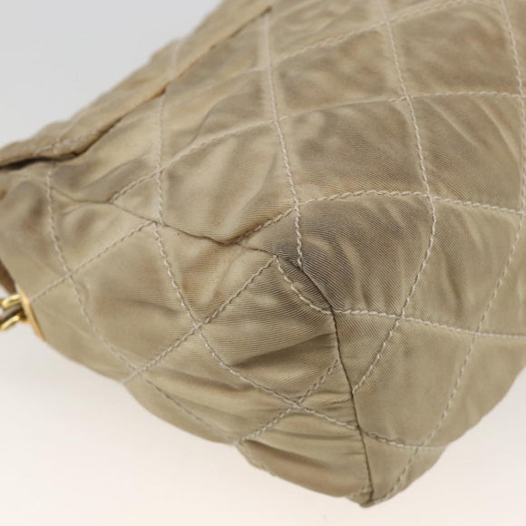PRADA Chain Shoulder Bag Nylon Beige Gold Auth bs34265