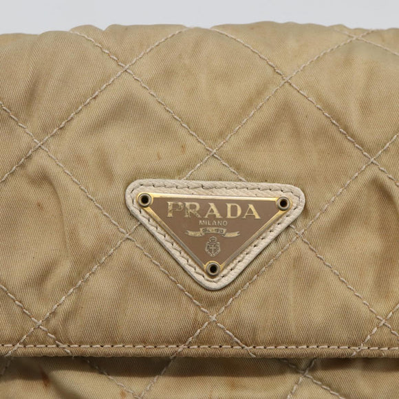 PRADA Chain Shoulder Bag Nylon Beige Gold Auth bs34265