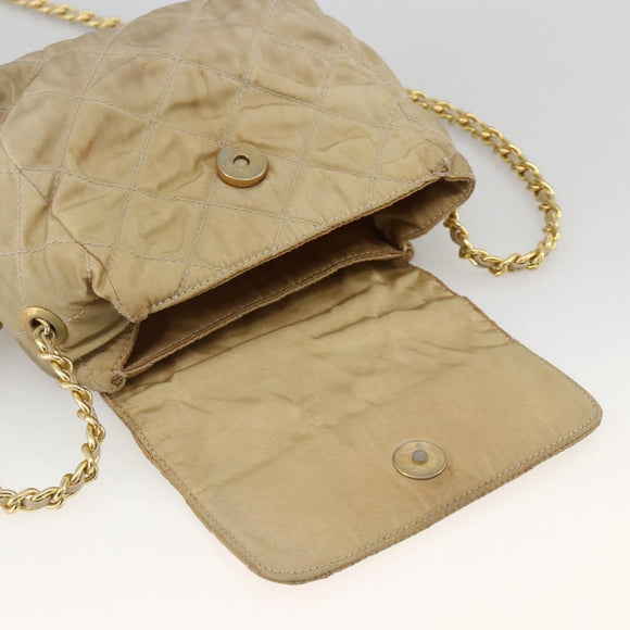 PRADA Chain Shoulder Bag Nylon Beige Gold Auth bs34265