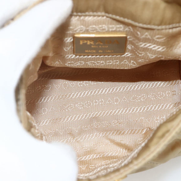 PRADA Chain Shoulder Bag Nylon Beige Gold Auth bs34265