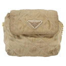 PRADA Chain Shoulder Bag Nylon Beige Gold Auth bs34265-13