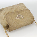 PRADA Chain Shoulder Bag Nylon Beige Gold Auth bs34265-6