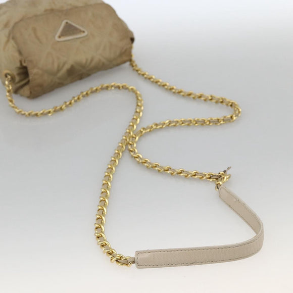 PRADA Chain Shoulder Bag Nylon Beige Gold Auth bs34265