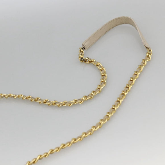 PRADA Chain Shoulder Bag Nylon Beige Gold Auth bs34265