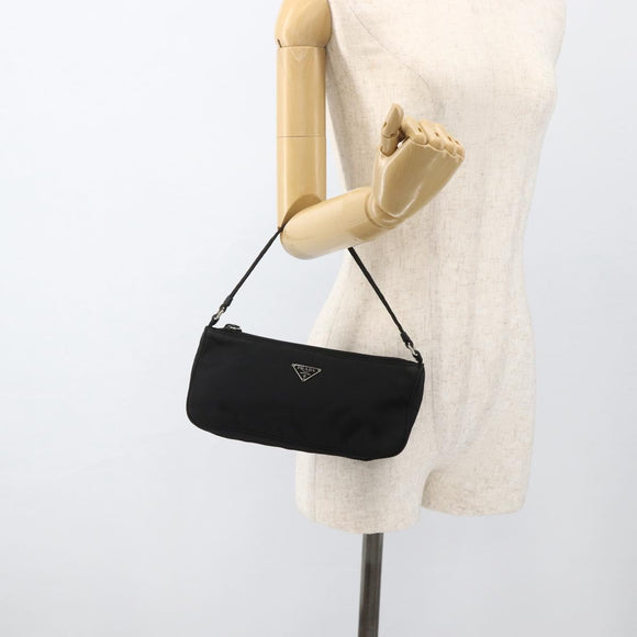 PRADA Accessory Pouch Nylon Black Silver Auth bs34268