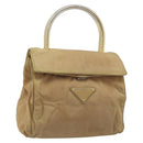 PRADA Hand Bag Nylon Beige Gold Auth bs34269-1