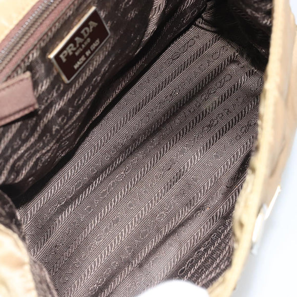 PRADA Hand Bag Nylon Beige Gold Auth bs34269