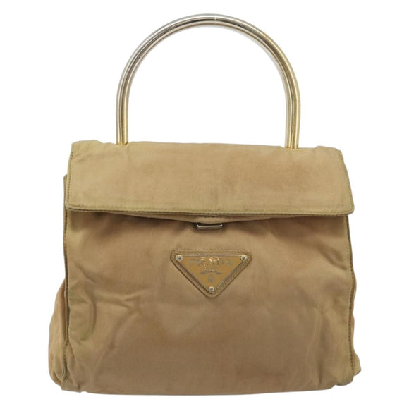 PRADA Hand Bag Nylon Beige Gold Auth bs34269