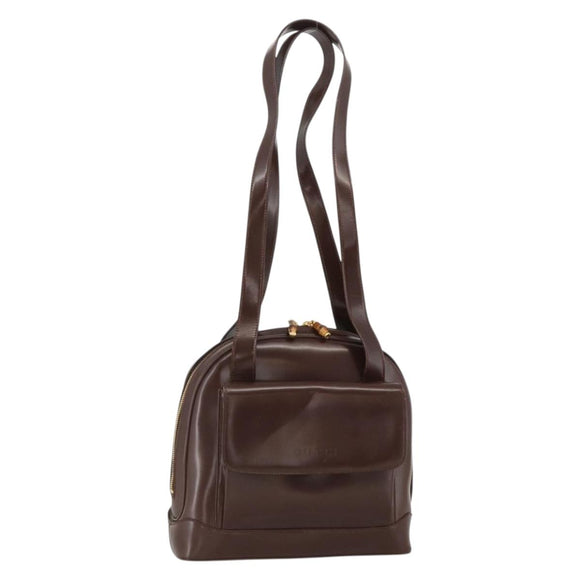 GUCCI Bamboo Tote Bag Patent leather Brown Gold Auth bs34270