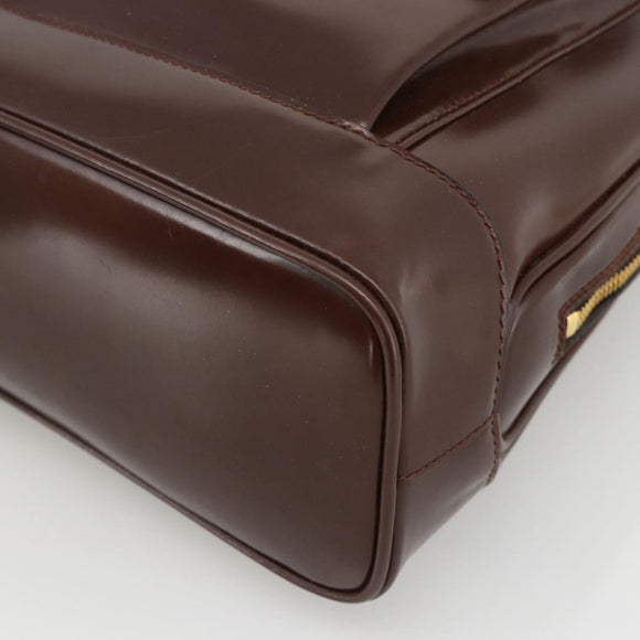 GUCCI Bamboo Tote Bag Patent leather Brown Gold Auth bs34270