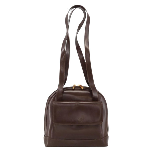 GUCCI Bamboo Tote Bag Patent leather Brown Gold Auth bs34270