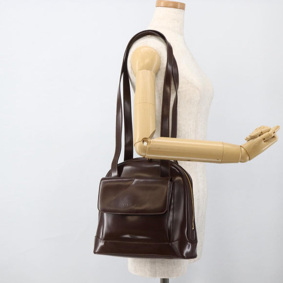 GUCCI Bamboo Tote Bag Patent leather Brown Gold Auth bs34270