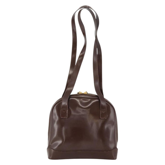 GUCCI Bamboo Tote Bag Patent leather Brown Gold Auth bs34270